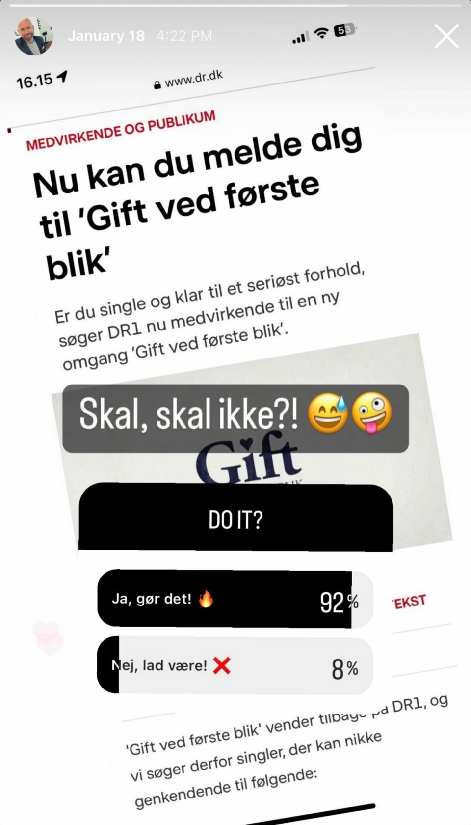 'Gift ved første blik'-Michael om tilmelding: Vennerne stemte om det