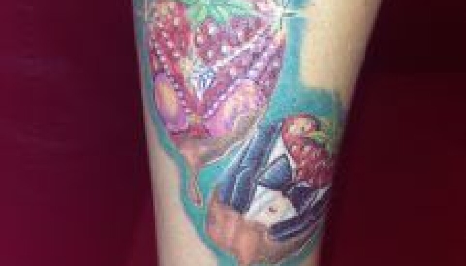 Stine Kronborgs 'Paradise'- inspireret tatovering på venstre underarm. Foto: Realityportalen.dk.