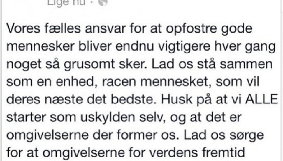 Szhirleys statusopdatering på Instagram og Facebook