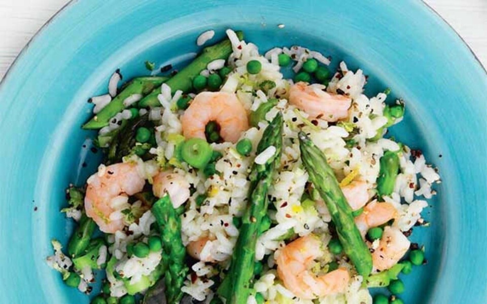 risotto med rejer og asparges