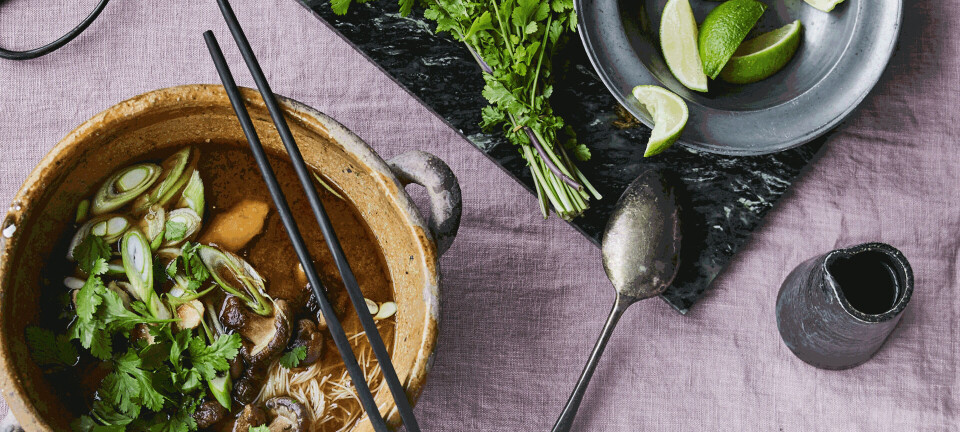 Misosuppe med kylling og shiitakesvampe