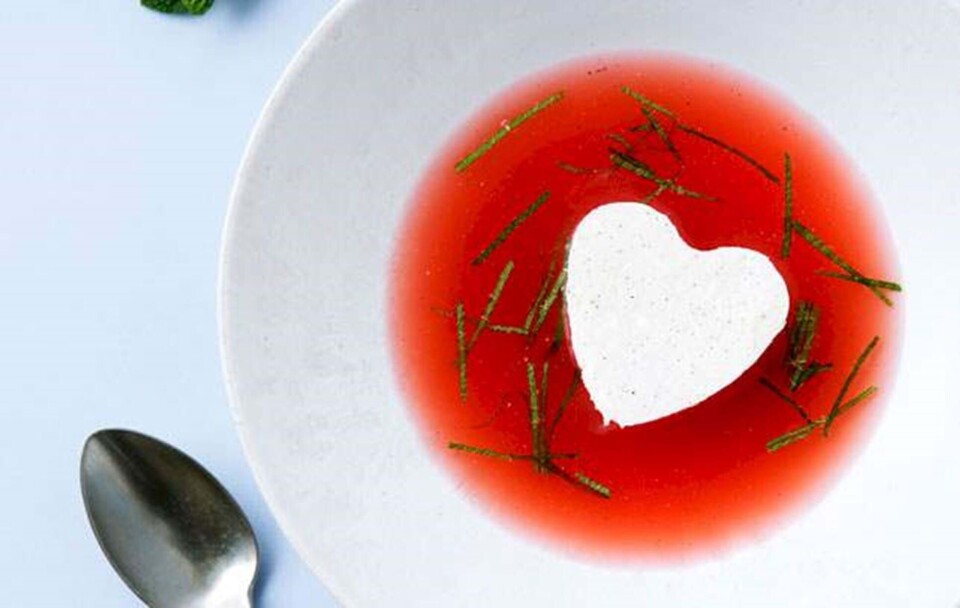 Kold rabarbersuppe med ymerparfait