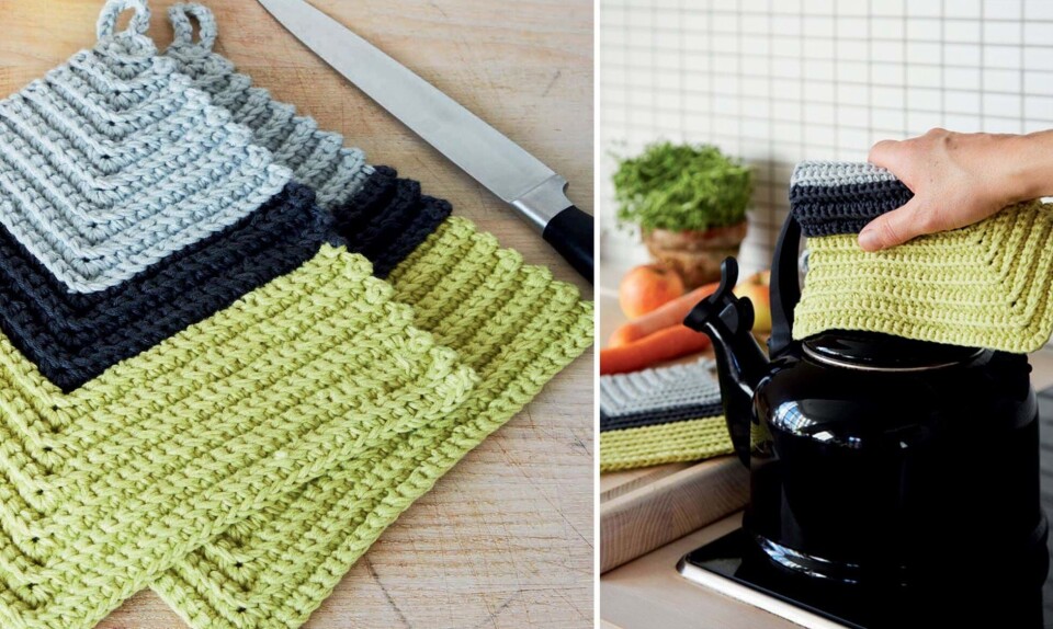 Hæklede kraftige grydelapper