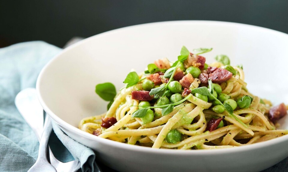 Pasta cabonara med ærter