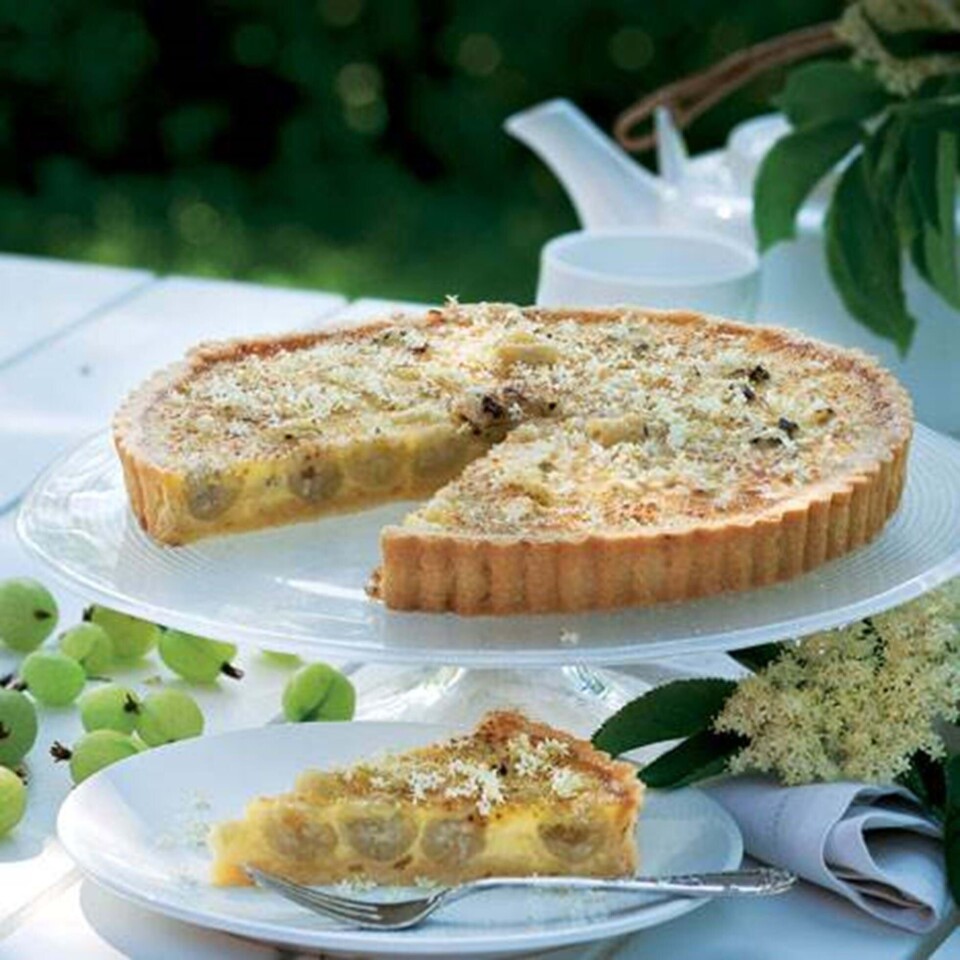 Stikkelsbærtærte med hyldeblomstcreme