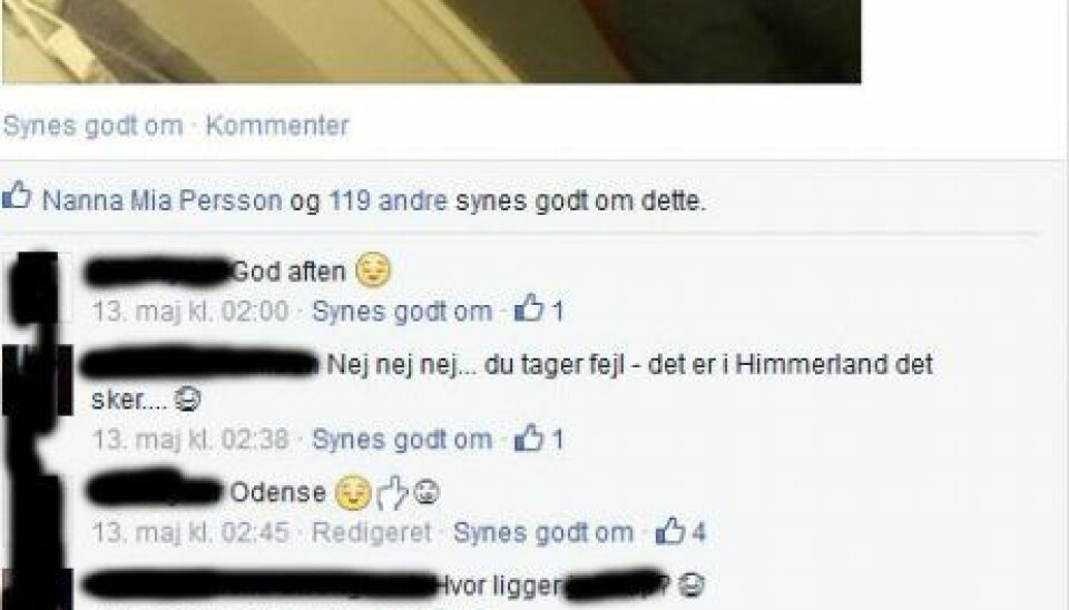 Nanna Mia både liker og kommenterer de opslag, som gruppens indsatte medlemmer deler. (Foto: Facebook)