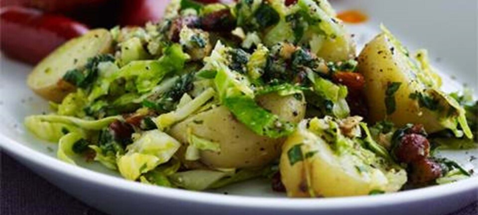 Nem maj-mad: Kartofler med spidskålspesto, chorizo og mandler