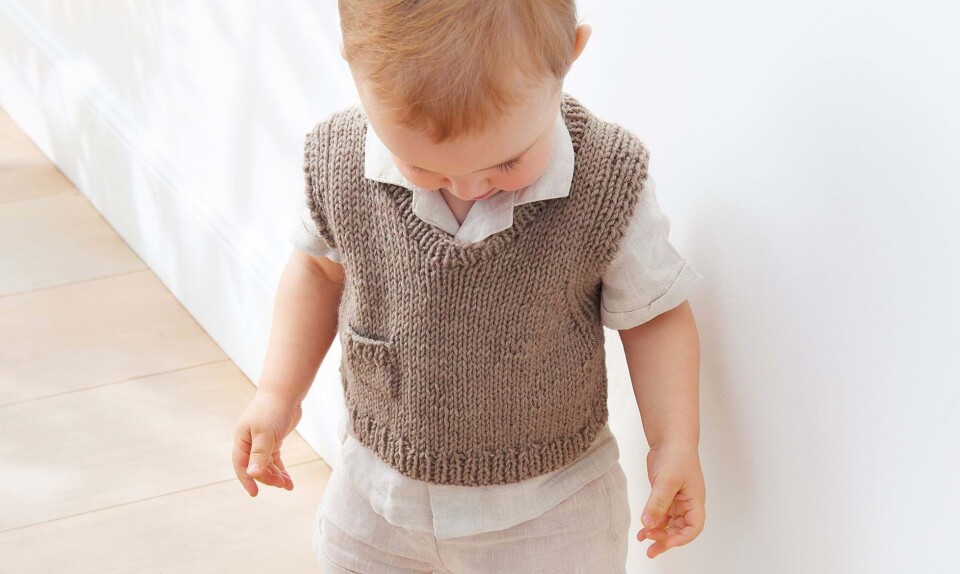 strik børnevest med lomme