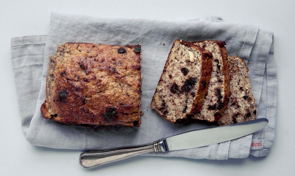 Sundt bananbrød med mandler & chokolade