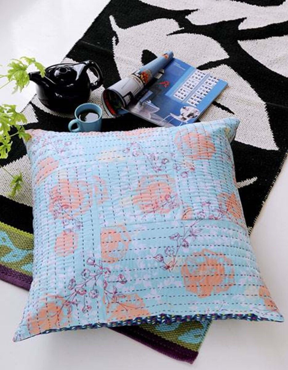 Patchwork: Flot gulvpude med quiltestikninger fra Hendes Verden
