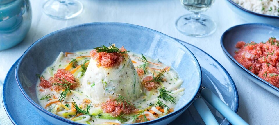 Fisketimbaler med urtesovs og stenbiderrogn