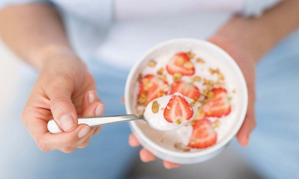 Skål med yoghurt og jordbær