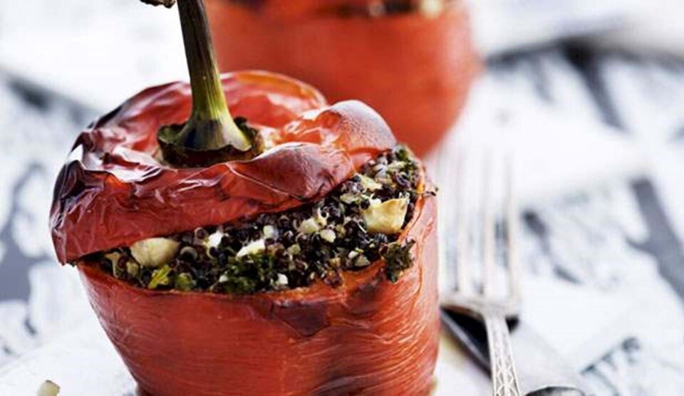 Opskrift på fyldte peberfrugter med quinoa og gedefeta