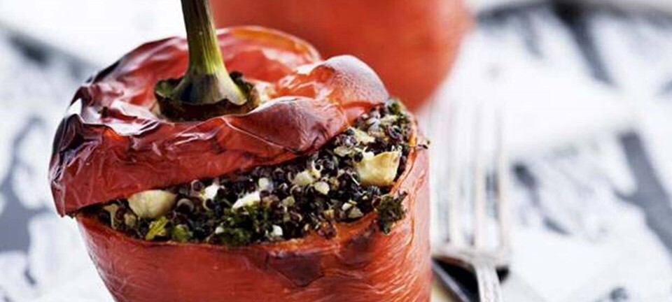 Fyldte peberfrugter med quinoa, gedefeta, krydderurter og nødder