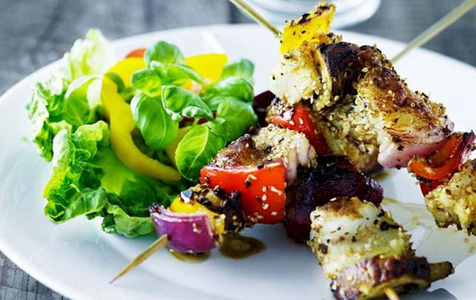 Billede 1 - Opskrift på grillspyd med kokos-fisk og grønt