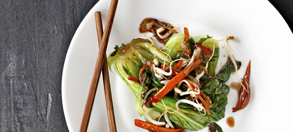 Lynstegte grønsager med spirer, chili og koriander