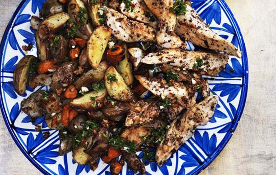 Bagt vintersalat med kylling og citronolie