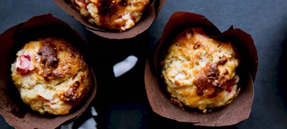 Mandelmuffins med kokos, vinterrabarber og marcipan