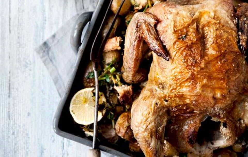 Citronstegt kylling med coleslaw og kartofler i ovnen