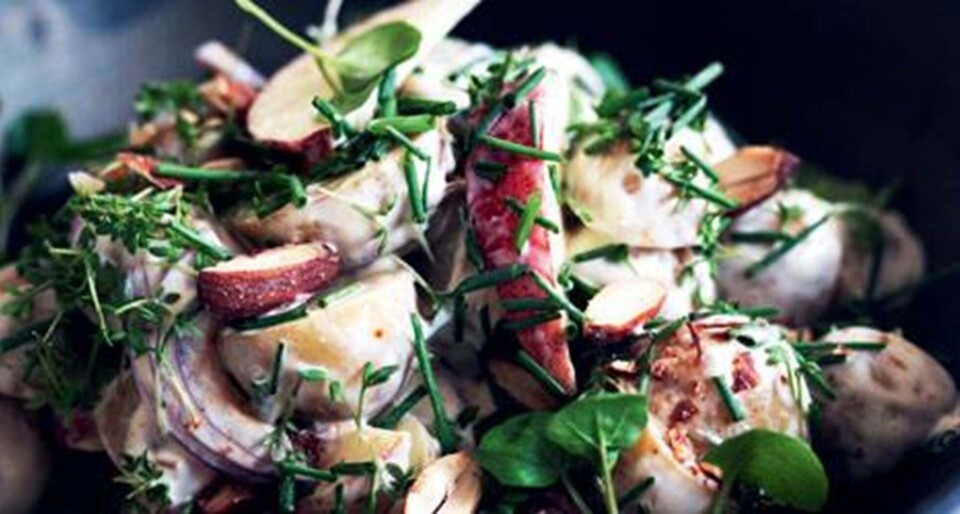 Kartoffelsalat med æbler og nødder