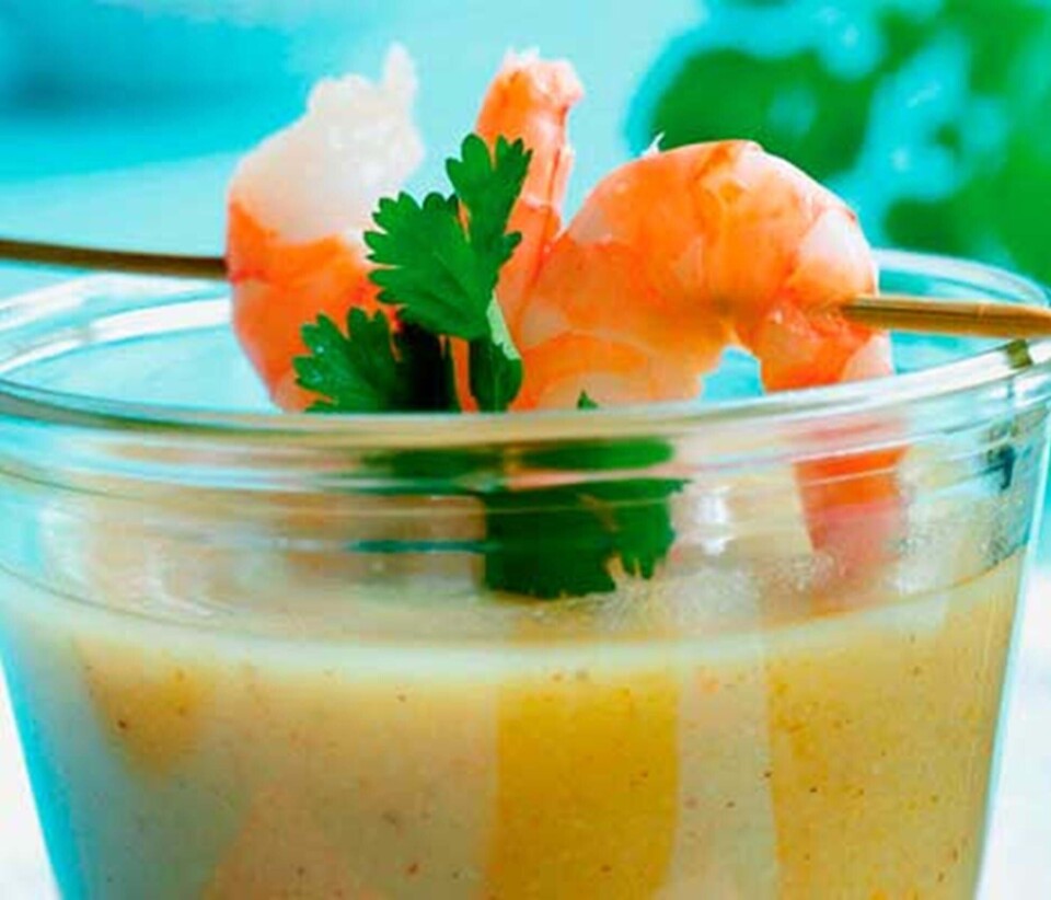 Karrysuppe med store rejer