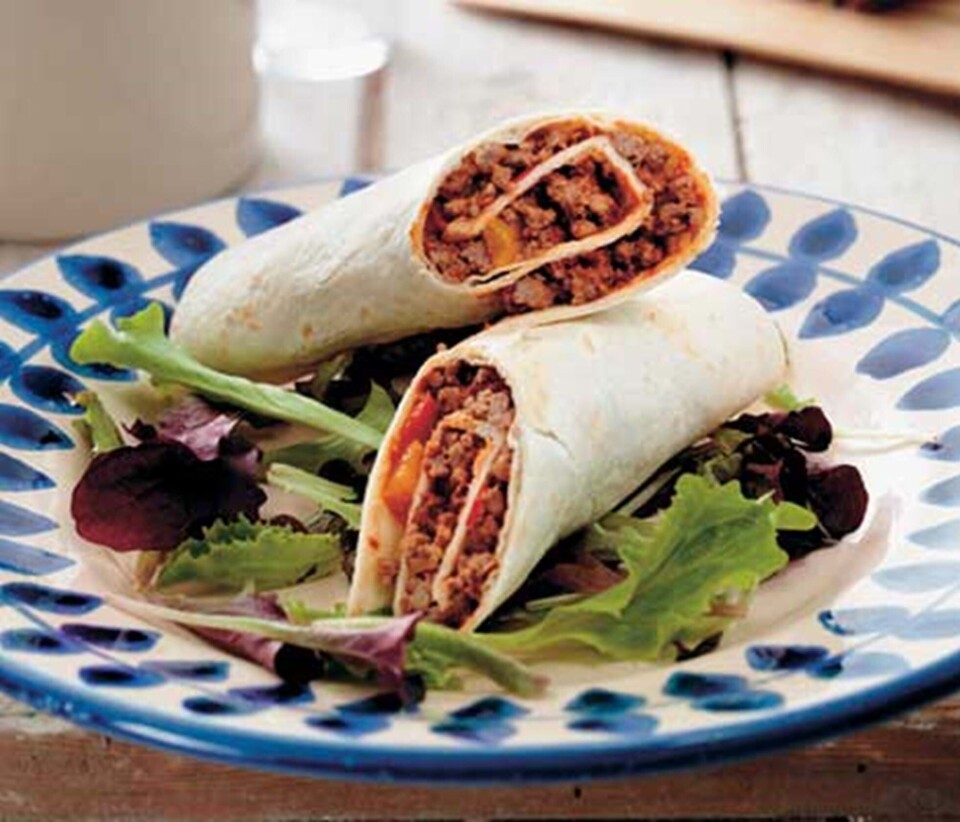 Bløde tortillas med kødfyld