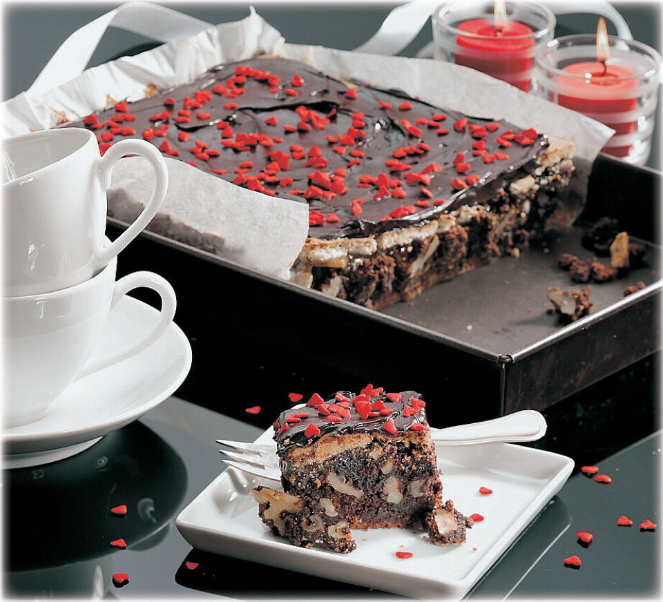 Julebrownie med hjertekrymmel