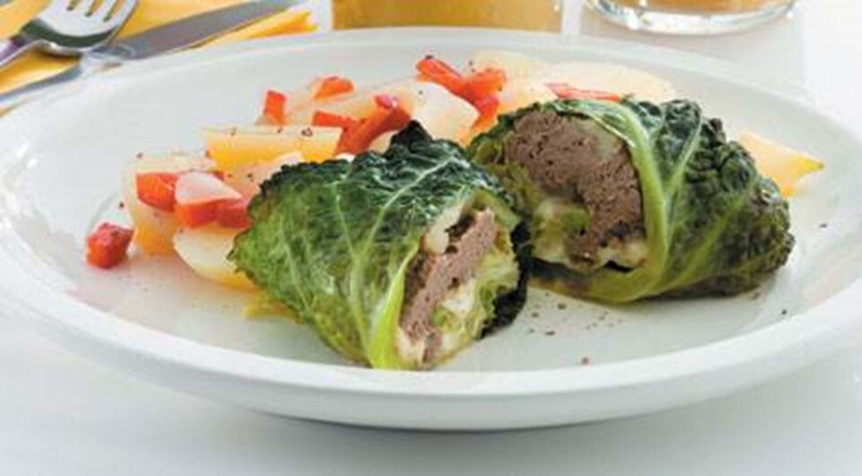Kåldolmere med oksekød og lun kartoffelsalat med peberfrugt