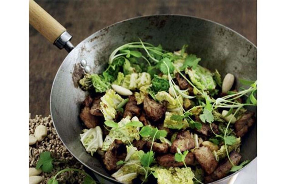 svinekød, wok