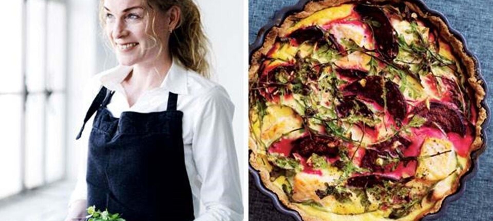 Rødbedetærte med laks og peberrod