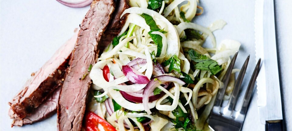 Skøn mad på grill: Plankesteaks med syltet fennikelsalat