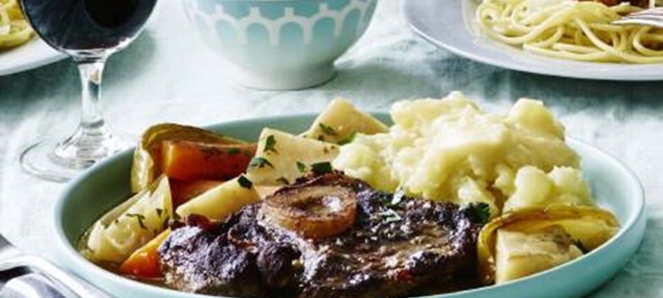 Ossobuco med rodfrugter og kartoffelmos med ost