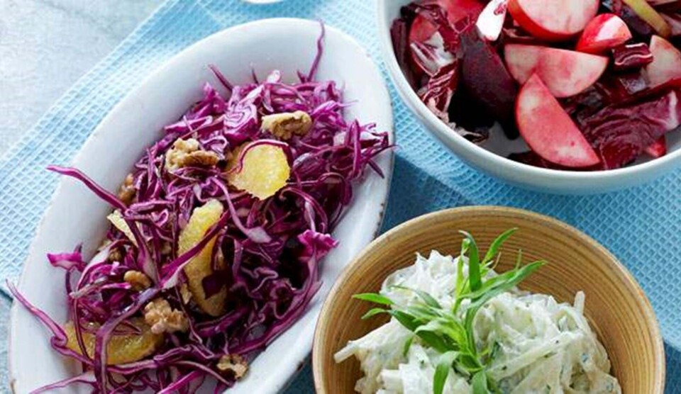 Rødkål/appelsinsalat og knoldselleri i estragoncreme