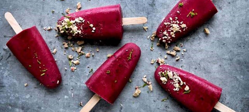 Solbær-ispind med yoghurt, lime og hvid chokolade