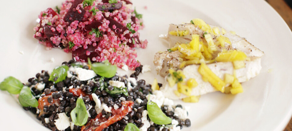 Linse- og rødbedesalat og maltbrød