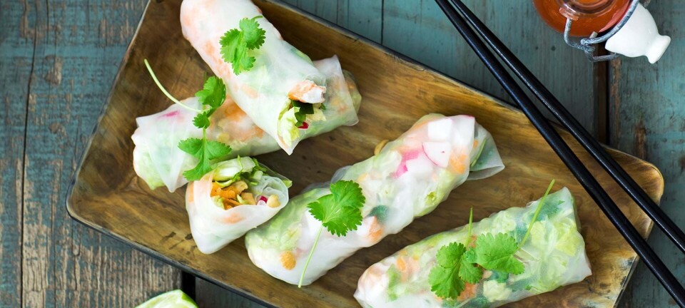 Rispapirruller med rejer