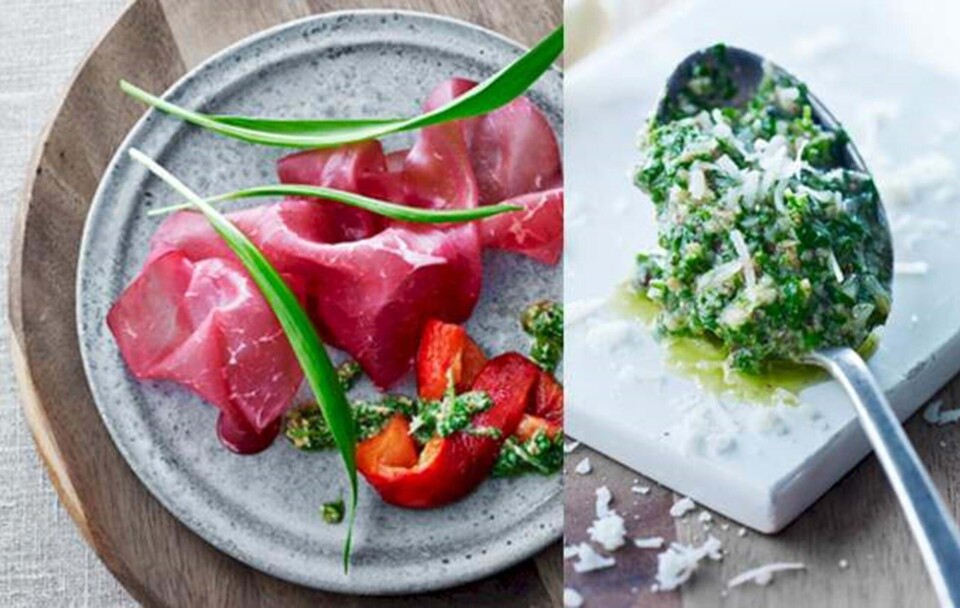 Bresaola med persillepesto og bagte peberfrugter