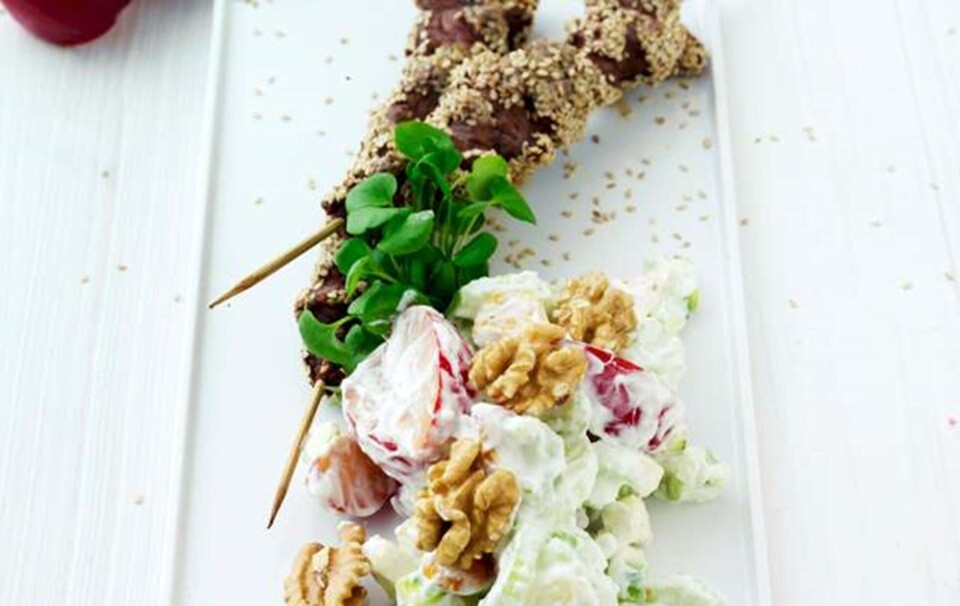 Kalv på spyd og nem sommersalat