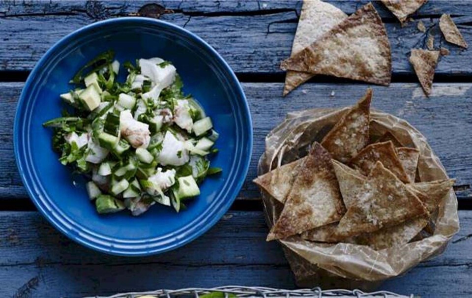 Ceviche med fuldkornschips