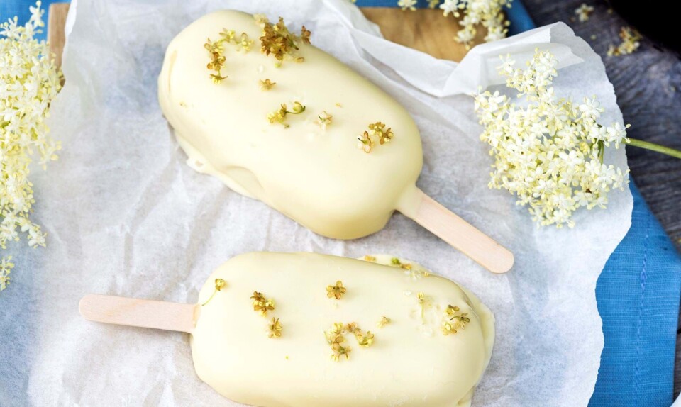 flødeis med hyldeblomst