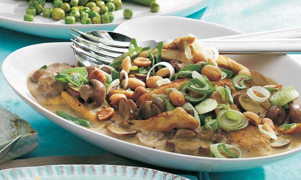Indisk kyllingefilet med champignon og ris