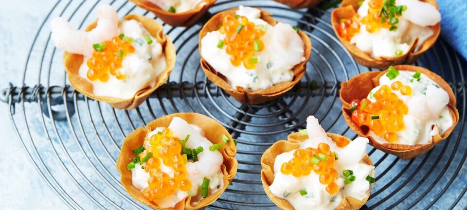 Små filo-kurve med rejer