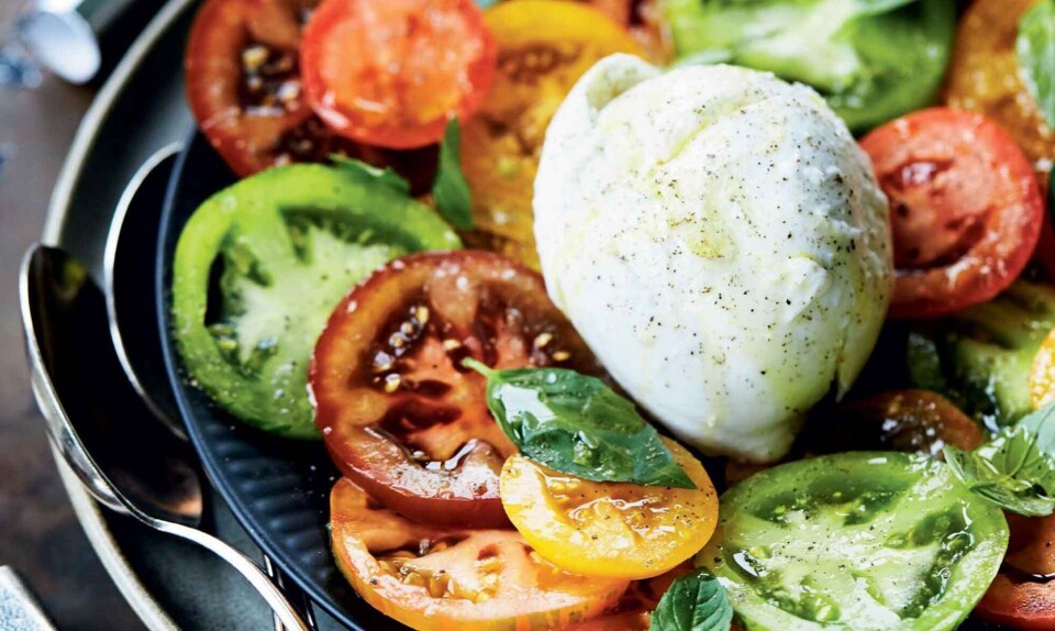 Tomatsalat i alle farver med mozzarella