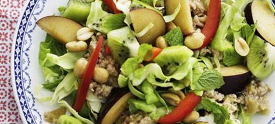 Thaisalat med hakket kylling og frugt