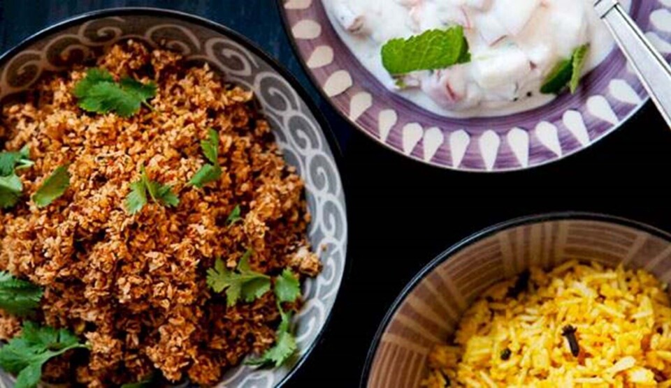 Chutney opskrift med kokos, koriander, raita og ris