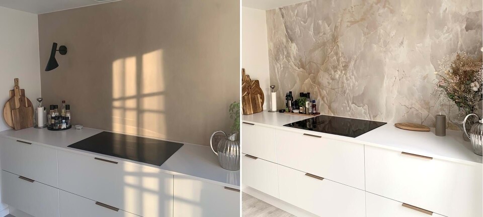 Maria drømte om en marmor-væg i køkkenet – og fandt løsning til 800 kroner