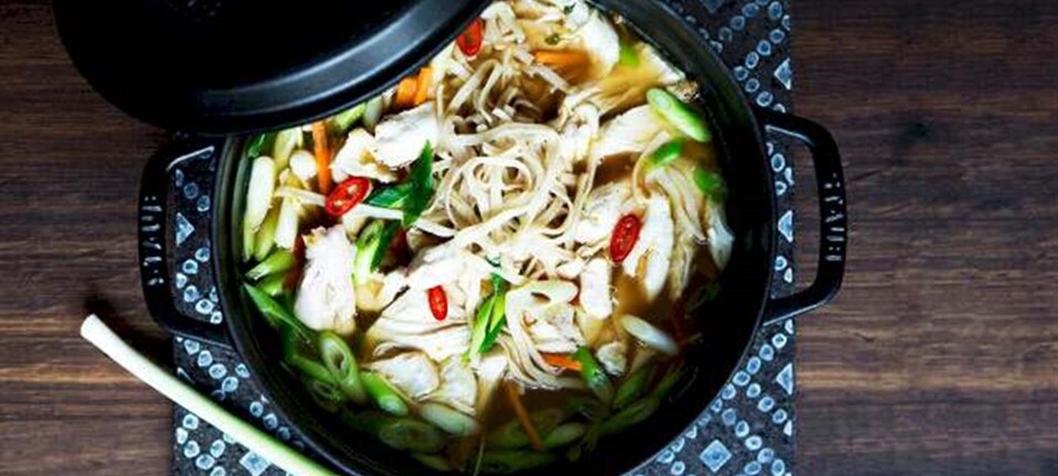 Kyllingesuppe med nudler og grønt