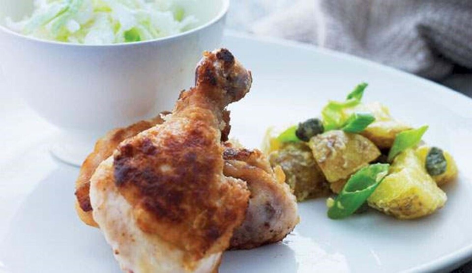 Fried chicken med råkost