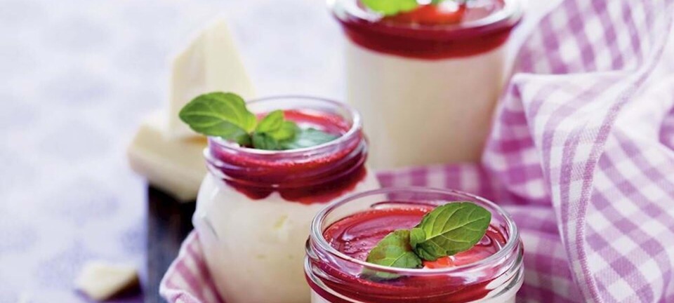 Hvid chokolademousse med hindbærsauce