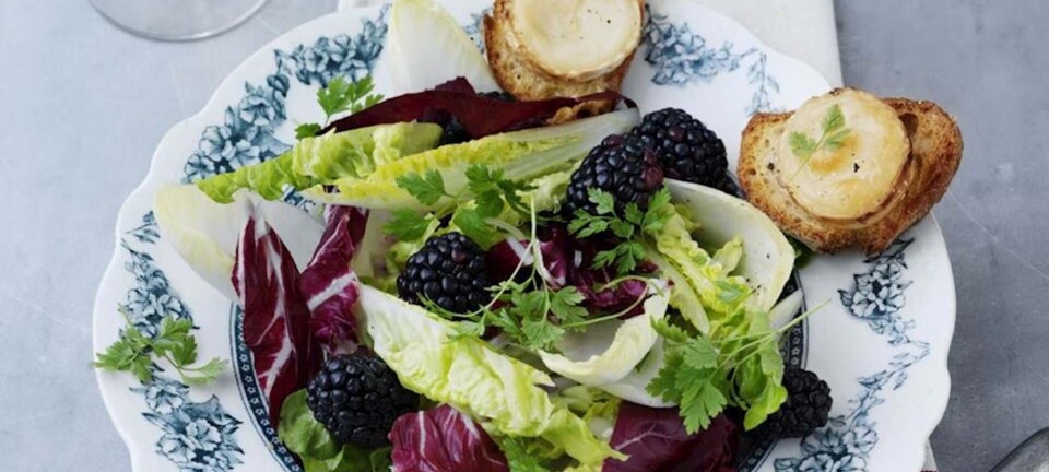 Salat med gedeostgratinerede brød